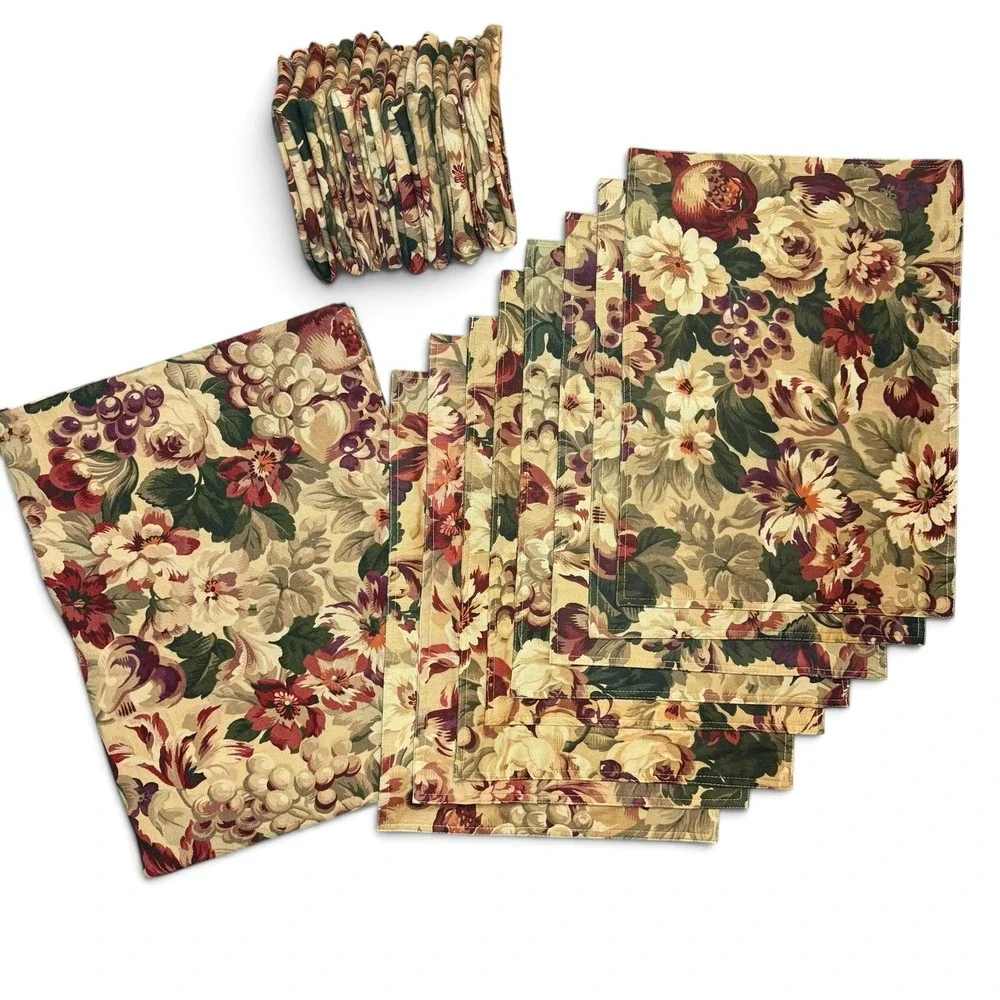 Vintage LRL Ralph Lauren Cliffwoods Tablecloth Napkins Placemats Floral Fruit